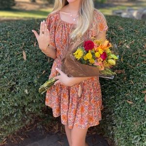 Orange and purple floral dress